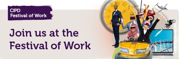 Logo for Festival of work. text Join us at Festival of work. CIPD logo