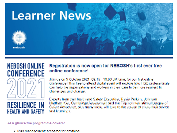 NEBOSH Learner Newsletter August 2021