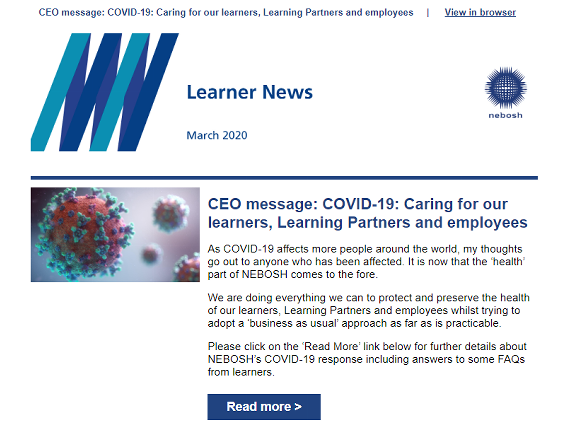 NEBOSH Learner Newsletter March 2020