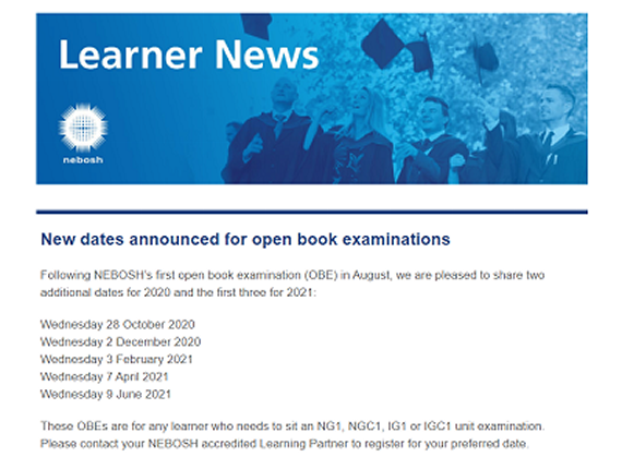 NEBOSH Learner Newsletter September 2020